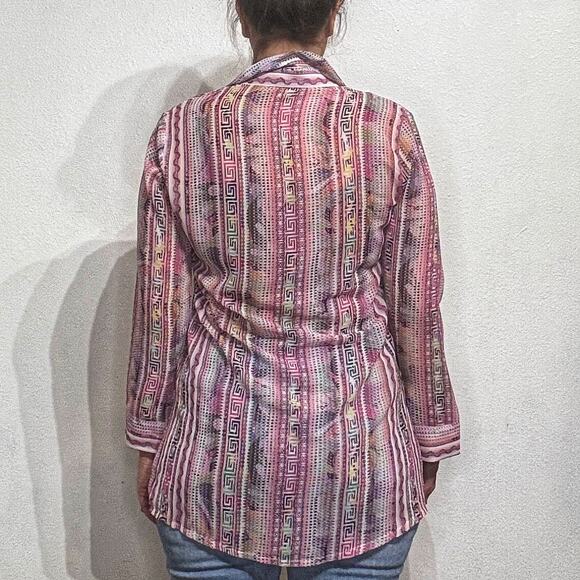 Muze New York Pink Sheer Button Down Sz L - Picture 10 of 12